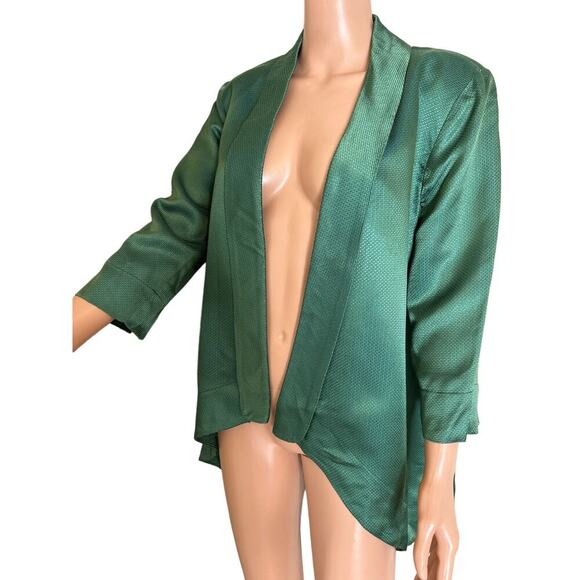 Alberto Makali blazer Kelly Green textured open front SZ LG 3/4 sleeve business - Picture 3 of 8